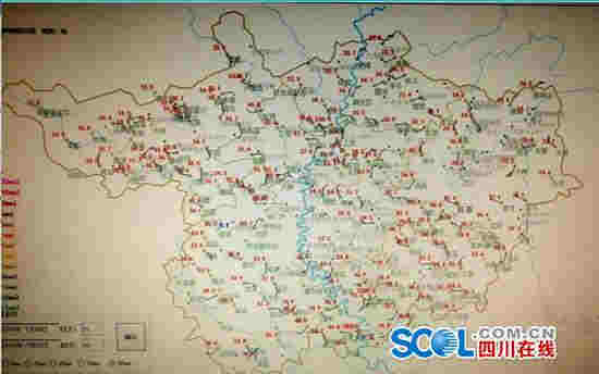 8月12日16時，廣元市區域地面氣象觀測站觀測數據
