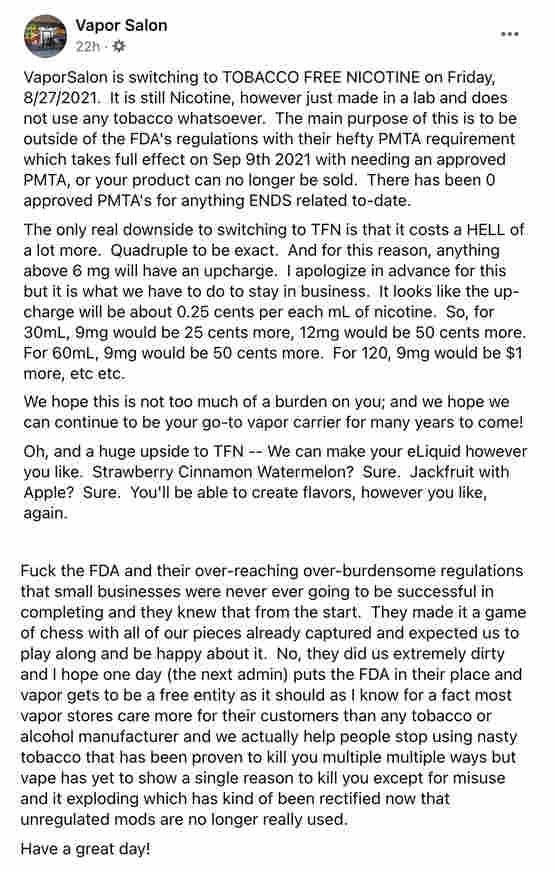 PMTA被拒，電子煙公司開始使用合成尼古丁鉆漏