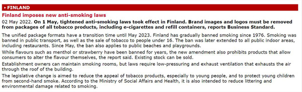 海外資訊丨夏威夷州議會通過風味禁令，芬蘭修改禁煙法